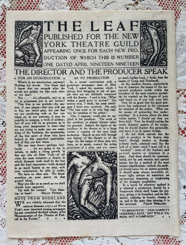 (The New York Theatre Guild) The Leaf. Number One. April, 1919.