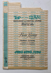 (Die-Cut Menu) Top of the Ilikai Restaurant & Cocktail Lounge. [1960s].