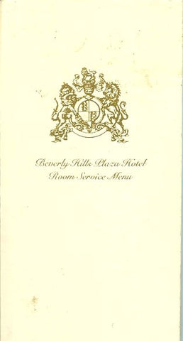 (Menu)  Beverly Hills Plaza Hotel - Room Service.  [ca. 1990's].