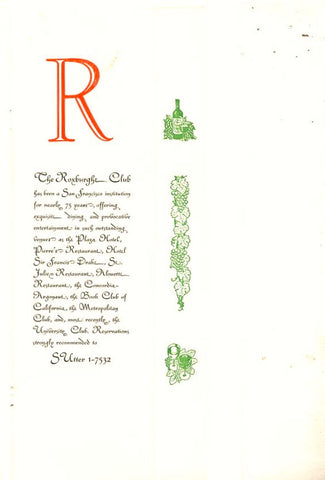 (Menu) Roxburghe Club, SF.  [2001].