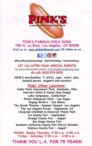 (Menu) Pink's Famous Chili Dogs. [2014].