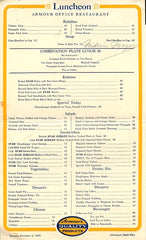 Amour Office Restaurant. Luncheon Menu. [Chicago]: Armour & Co., Nov. 9, 1939.