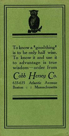 (Trade Catalog) Cobb Hersey Co. Liquor Dealers, Wholesale & Retail Sales. [ca. mid-1930's].
