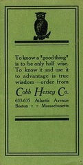 Cobb Hersey Co. Liquor Dealers, Wholesale & Retail Sales. Boston: N.d., (ca. mid-1930's).