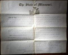(Signed!)  Antique Document, Register of Lands, signed by Gov. Sterling Price of Missouri.  [November 18, 1854].