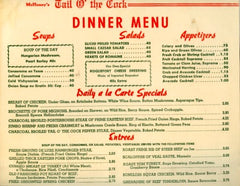 Dinner menu 1955, Tail o' the Cock